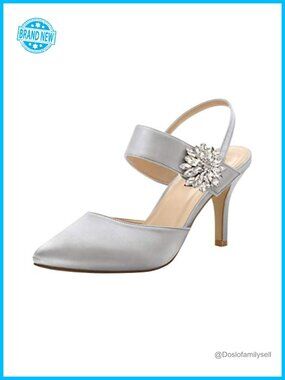 ERIJUNOR Mid Heel Slingback Satin Dress Pumps Rhinestone Brooch 3 Inch Heel